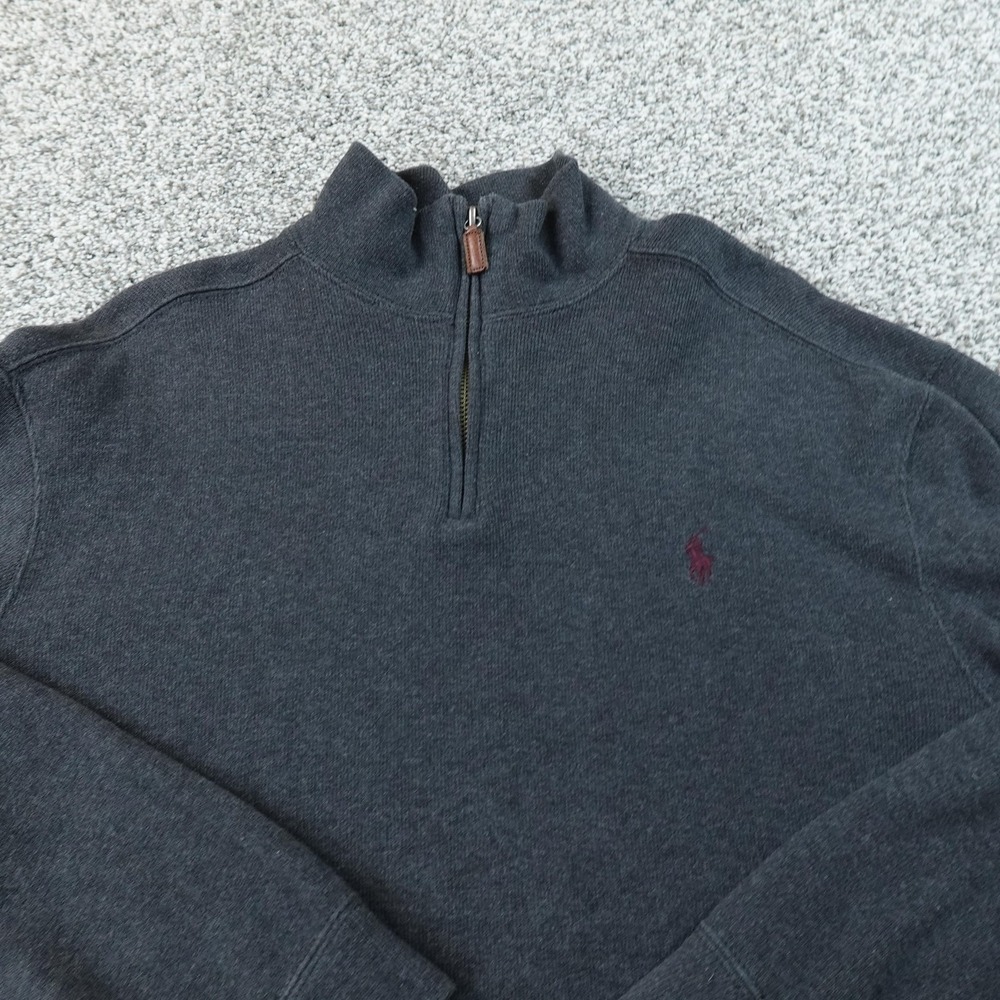 VTG Polo Ralph Lauren Sweater Mens L Gray 1/4 Zip Mock Neck Knit Pullover Pony